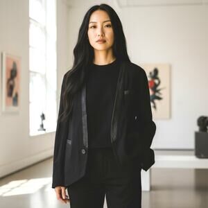 En Noir Jacket Womens Medium Black Python Leather Embossed Trim Luxury USA